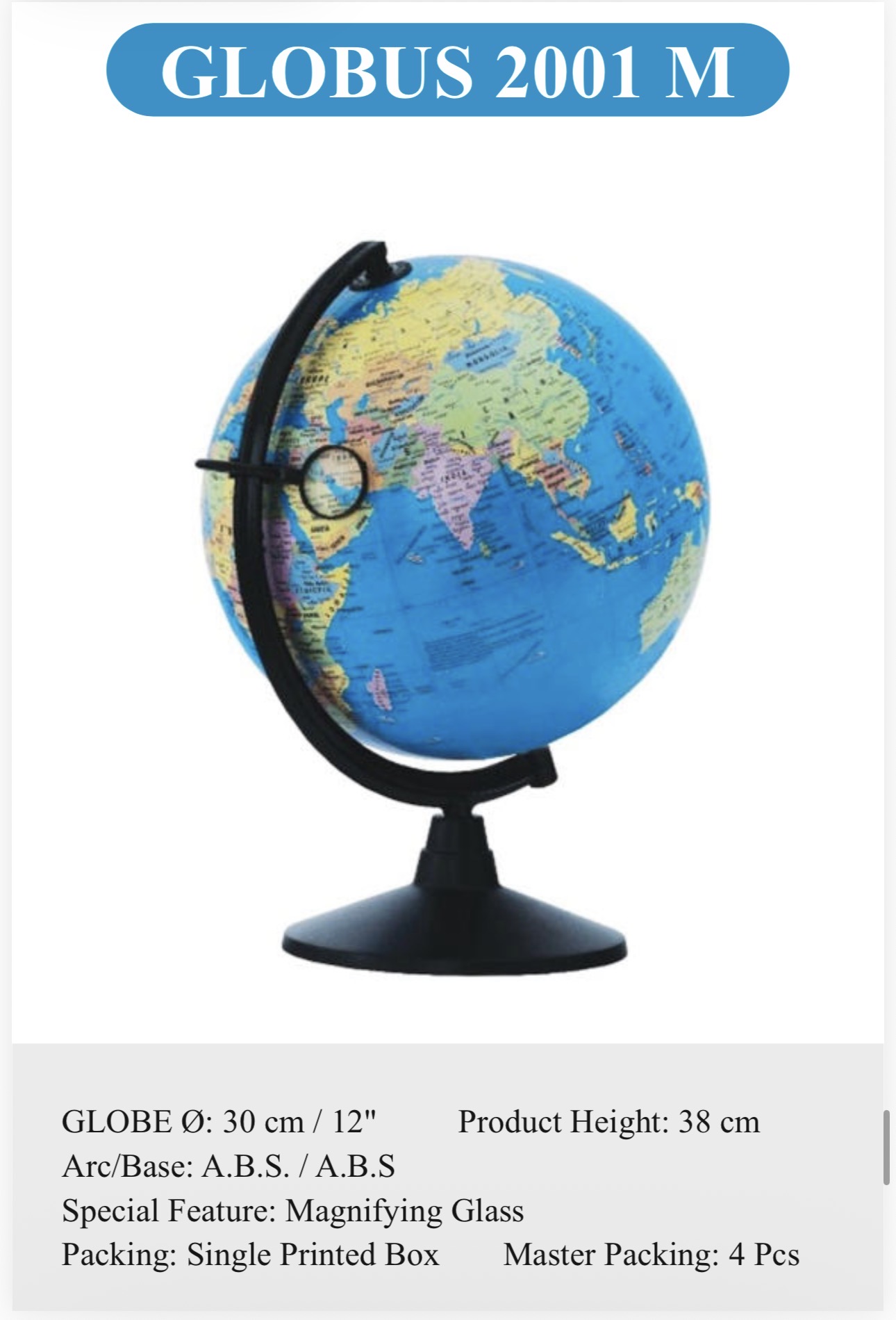 Globus Educational Globe 2001 Malayalam Rs:1100/-
